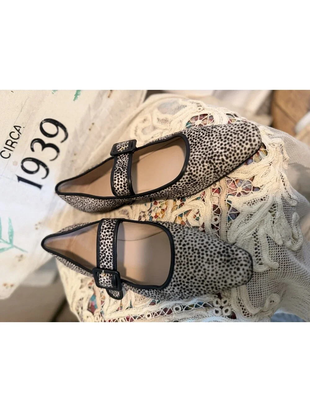 Boden Vic Chisel Toe Mary Jane Dalmation Print Black Ivory Mary Jane Sz 42/10